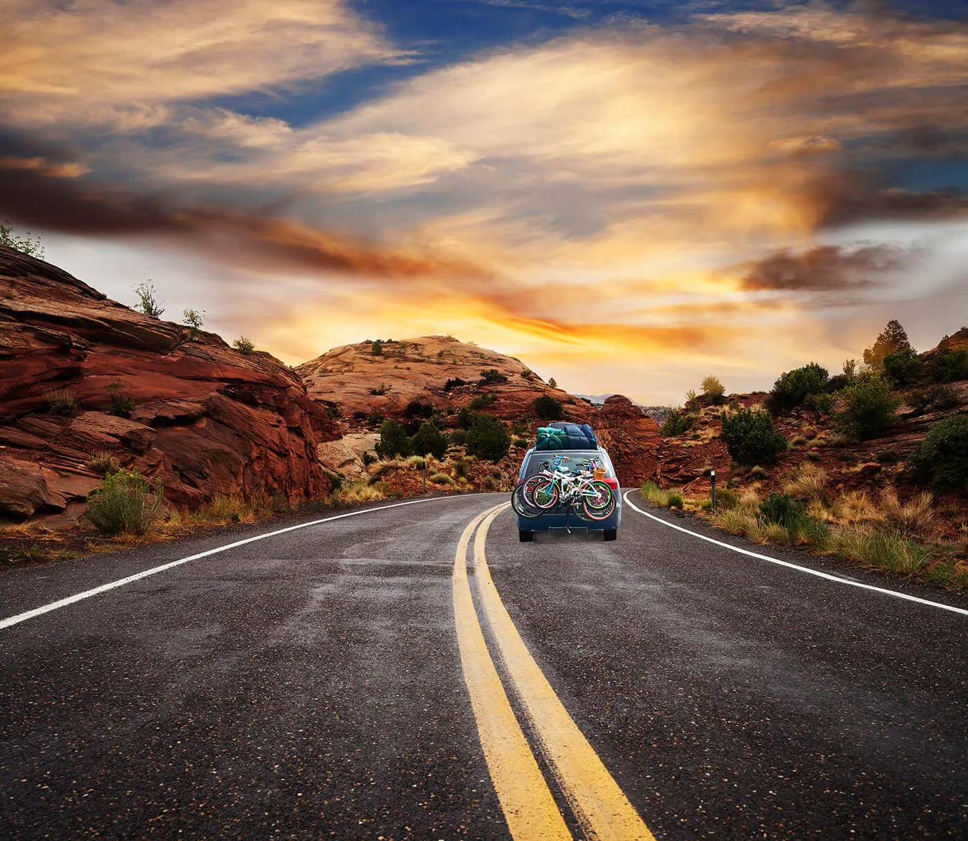 Road trip at sunset