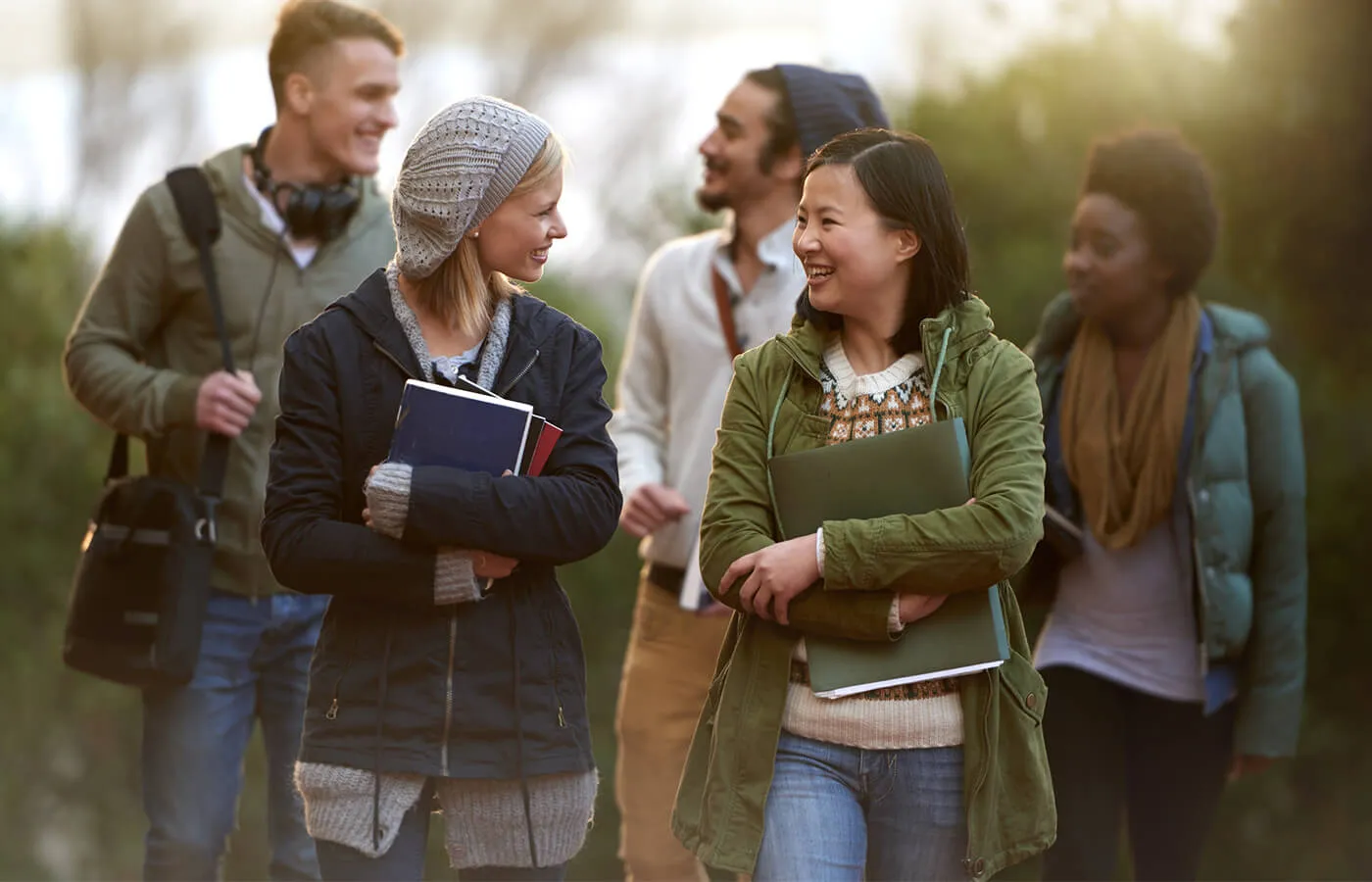 A group of students walking together outside.