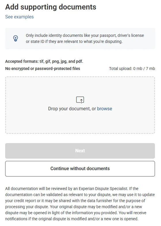 Experian document upload