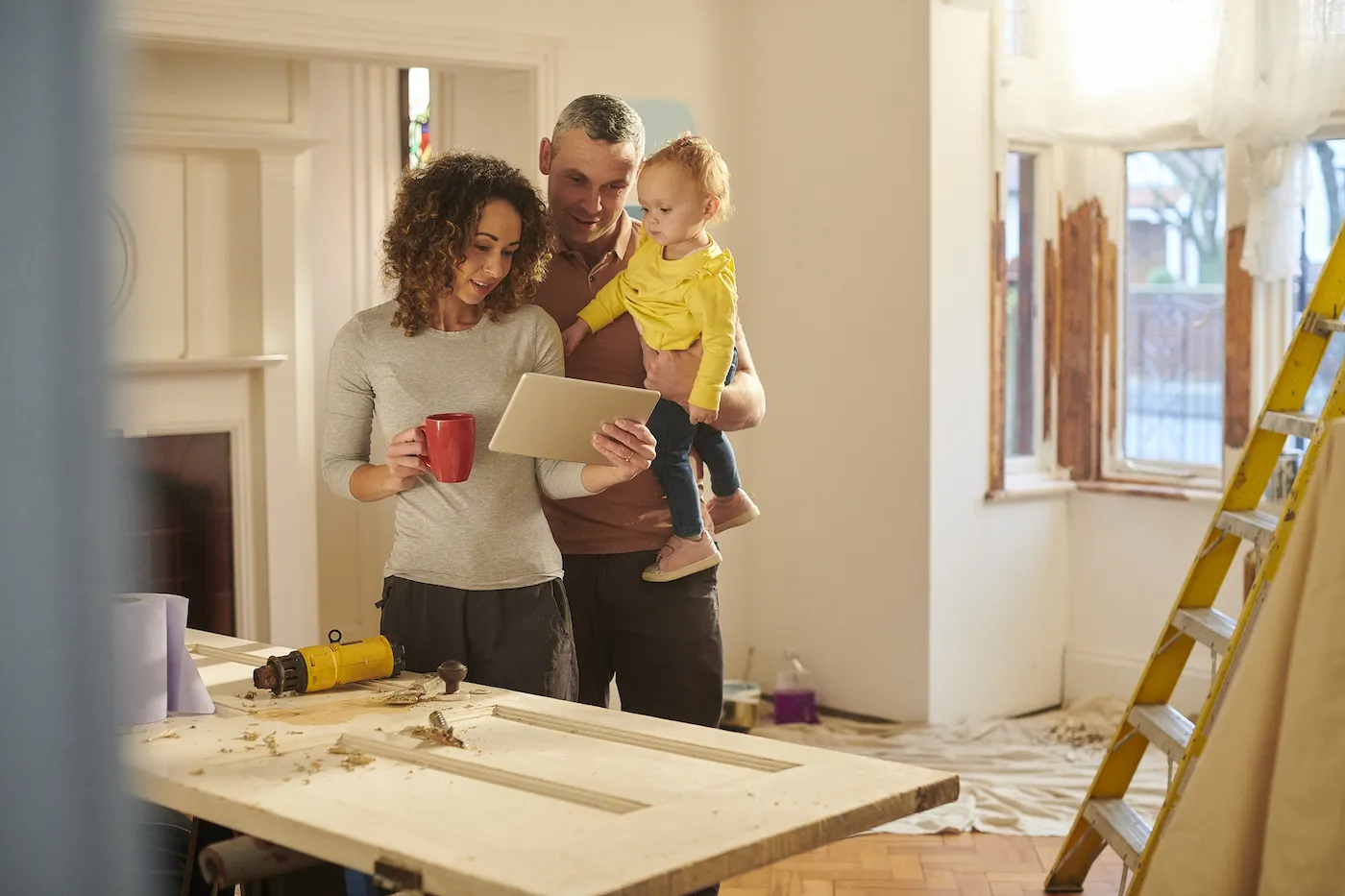 Family checking their houme insurance