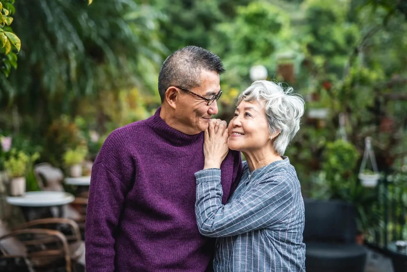 Happy senior couple taking a walk