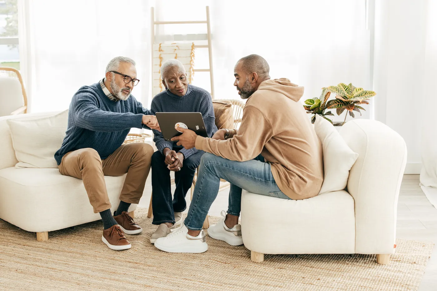 Son helping senior parents plan for retirement