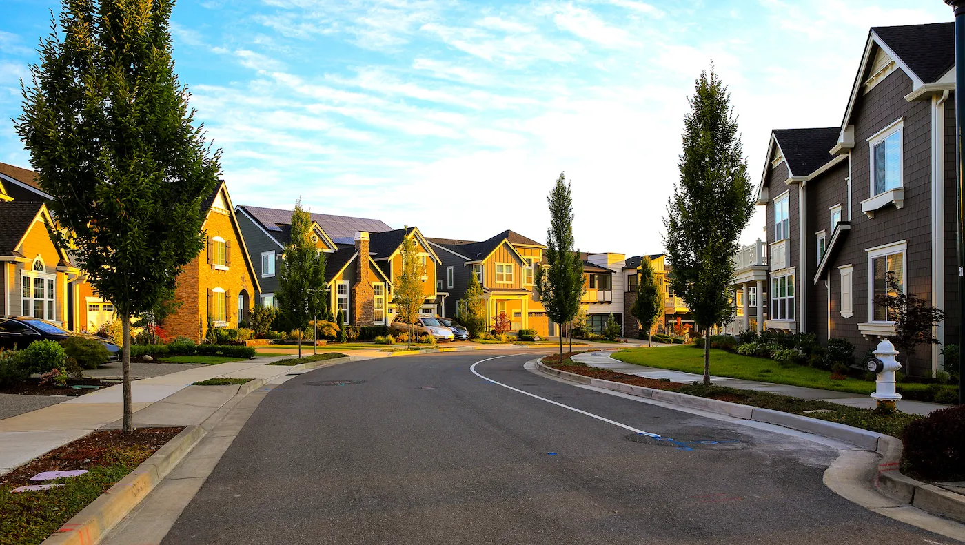 Sunlit neighborhood street