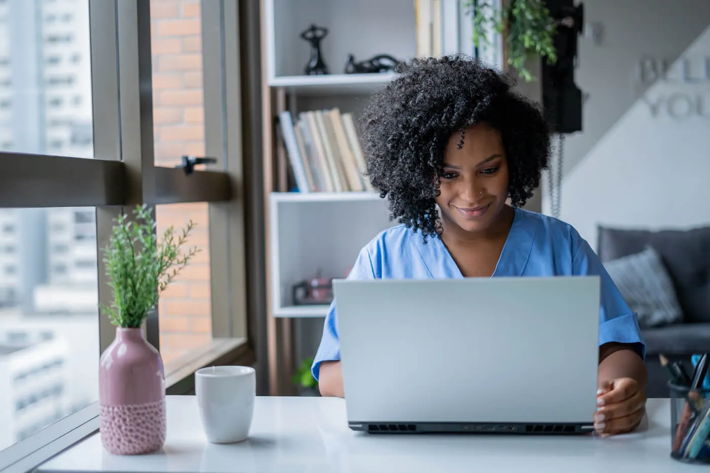 Woman researching how to pay for long term care.