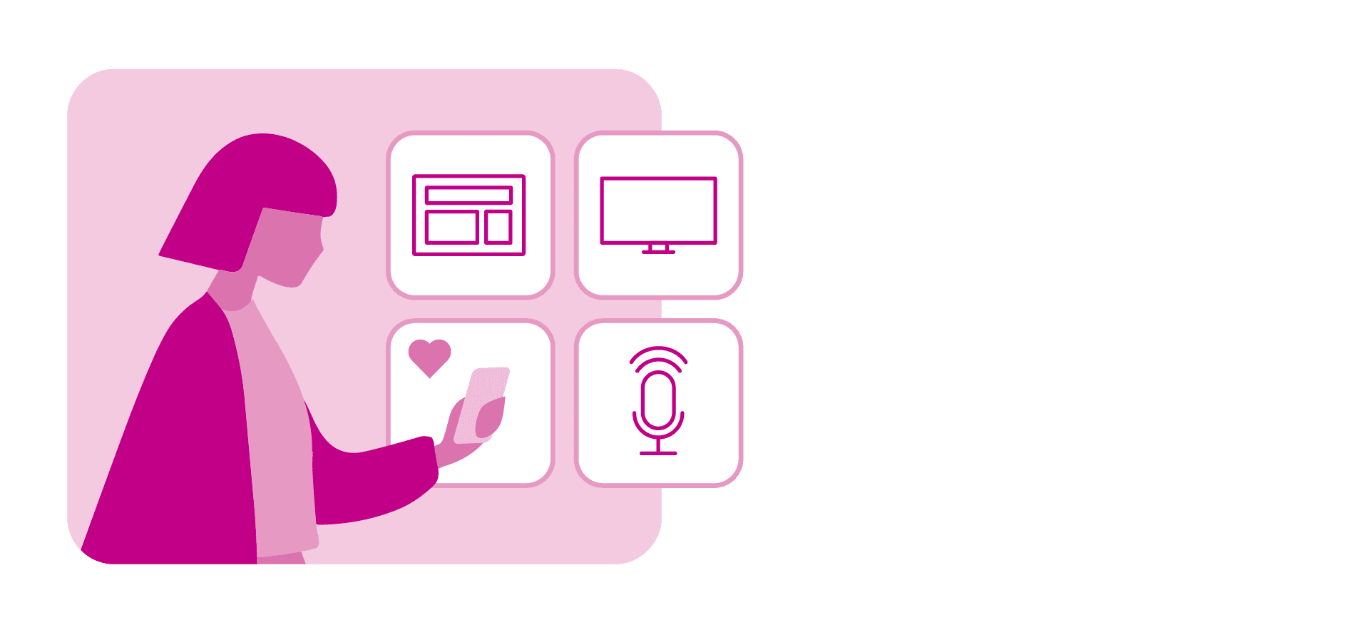 Woman holding phone surrounded by channel icons