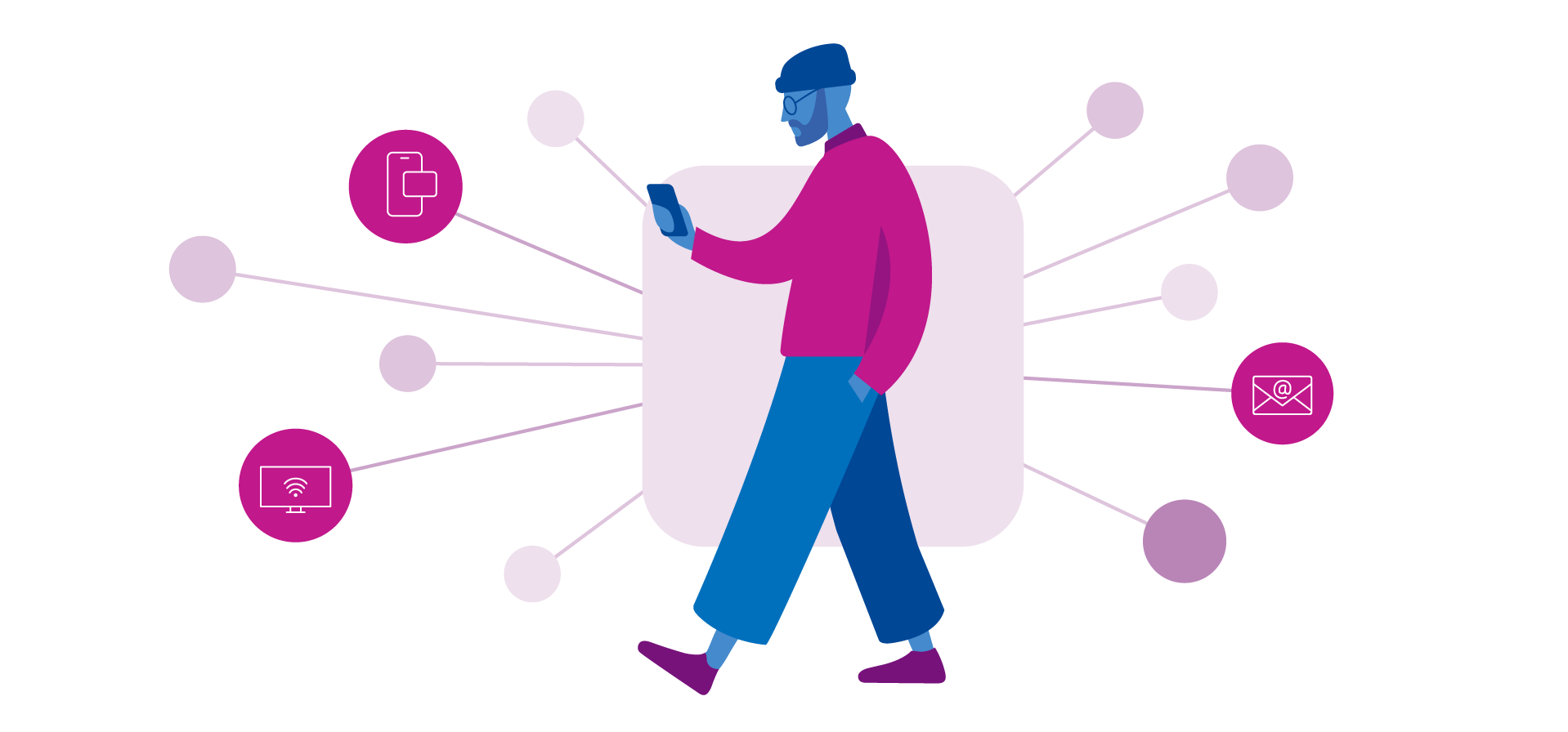 Man surrounded by digital identifiers