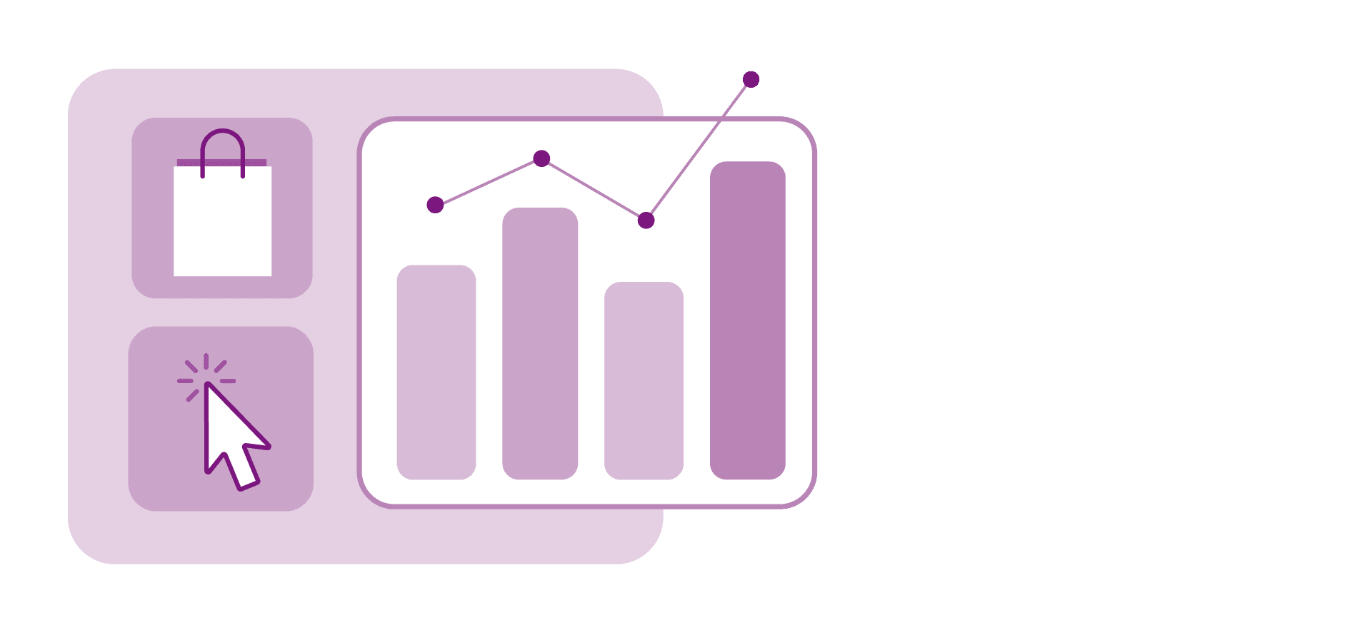 Shopping bag and clicks being shown with a graph