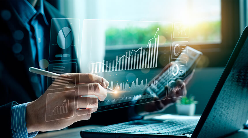 Business person analyzing financial data