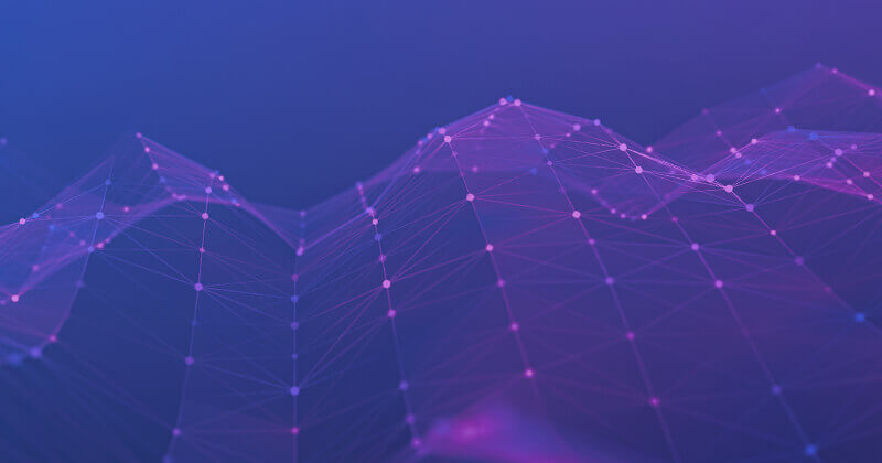 abstract blue and purple background with pink connected data points