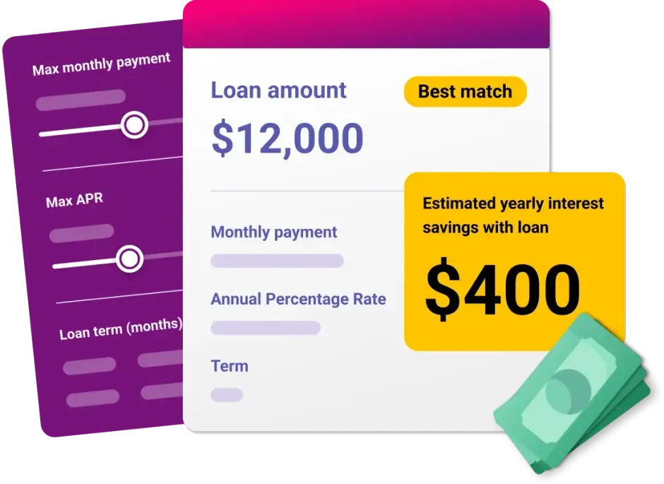 Graphic personal loan with pen and money