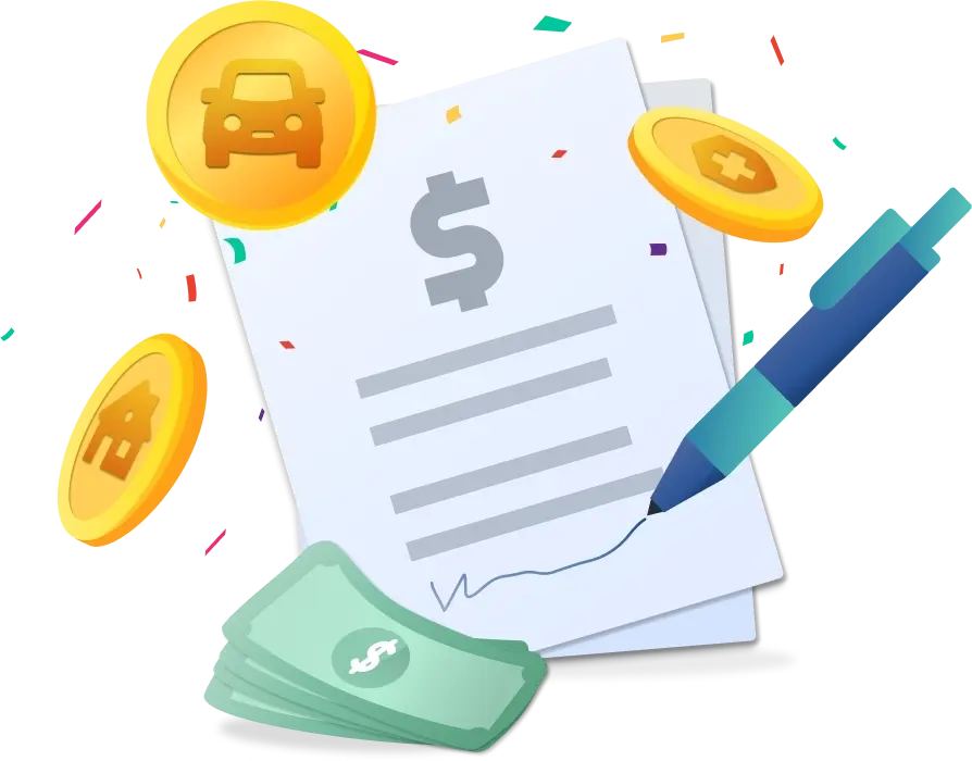 Graphic personal loan with pen and money.