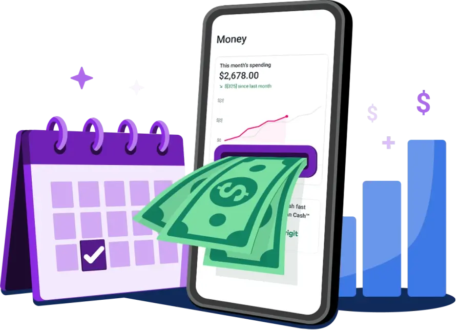 Graphic cash with calendar and chart.