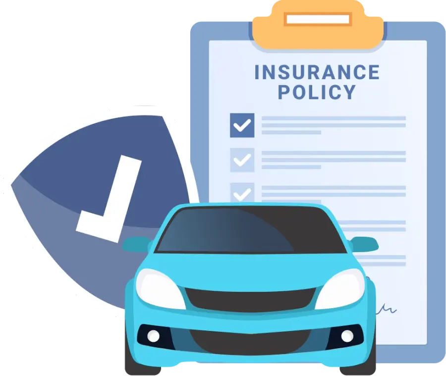 Graphic auto insurance with shield.